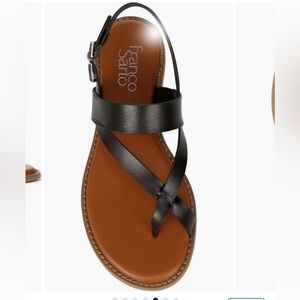 Franco Sarto Black Leather Crisscross Toe and Slingback Sandals